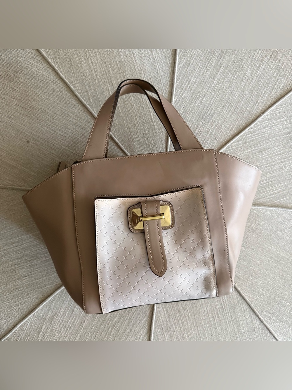 Nicoli Italian Leather Tan & Beige Satchel Crossbody Structured Handbag‎ Neutral